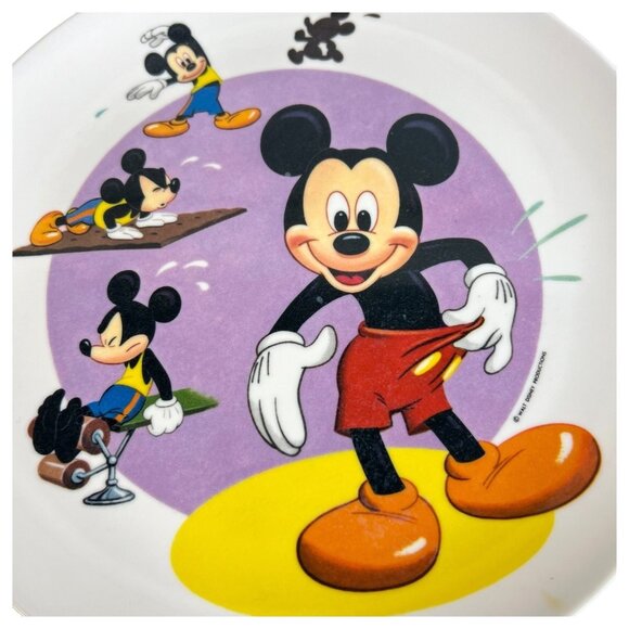 Mickey Mouse Plate Exercising Cartoon Graphic Melamine Plastic Walt Disney Prod - Picture 2 of 3